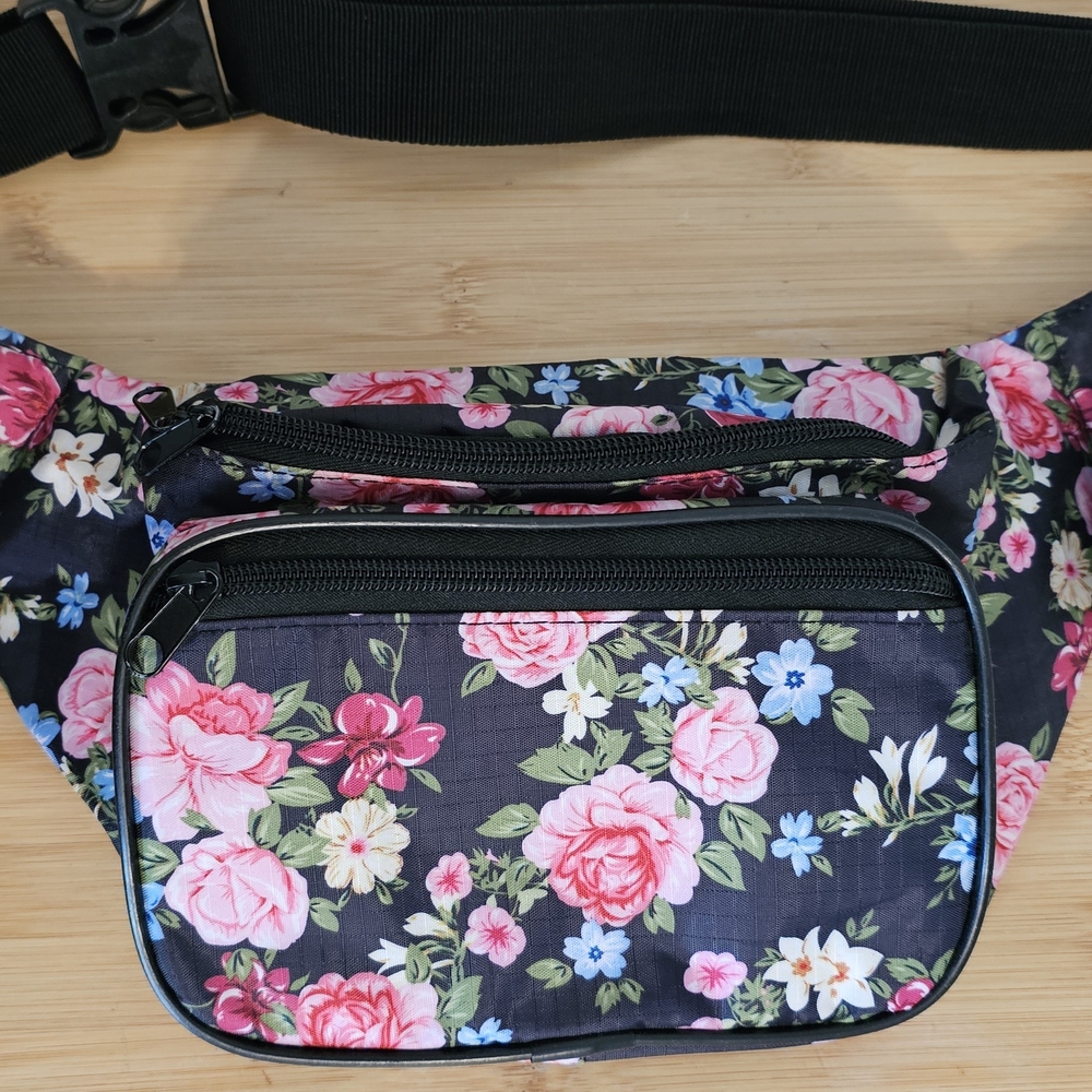 Floral Black Fanny Pack